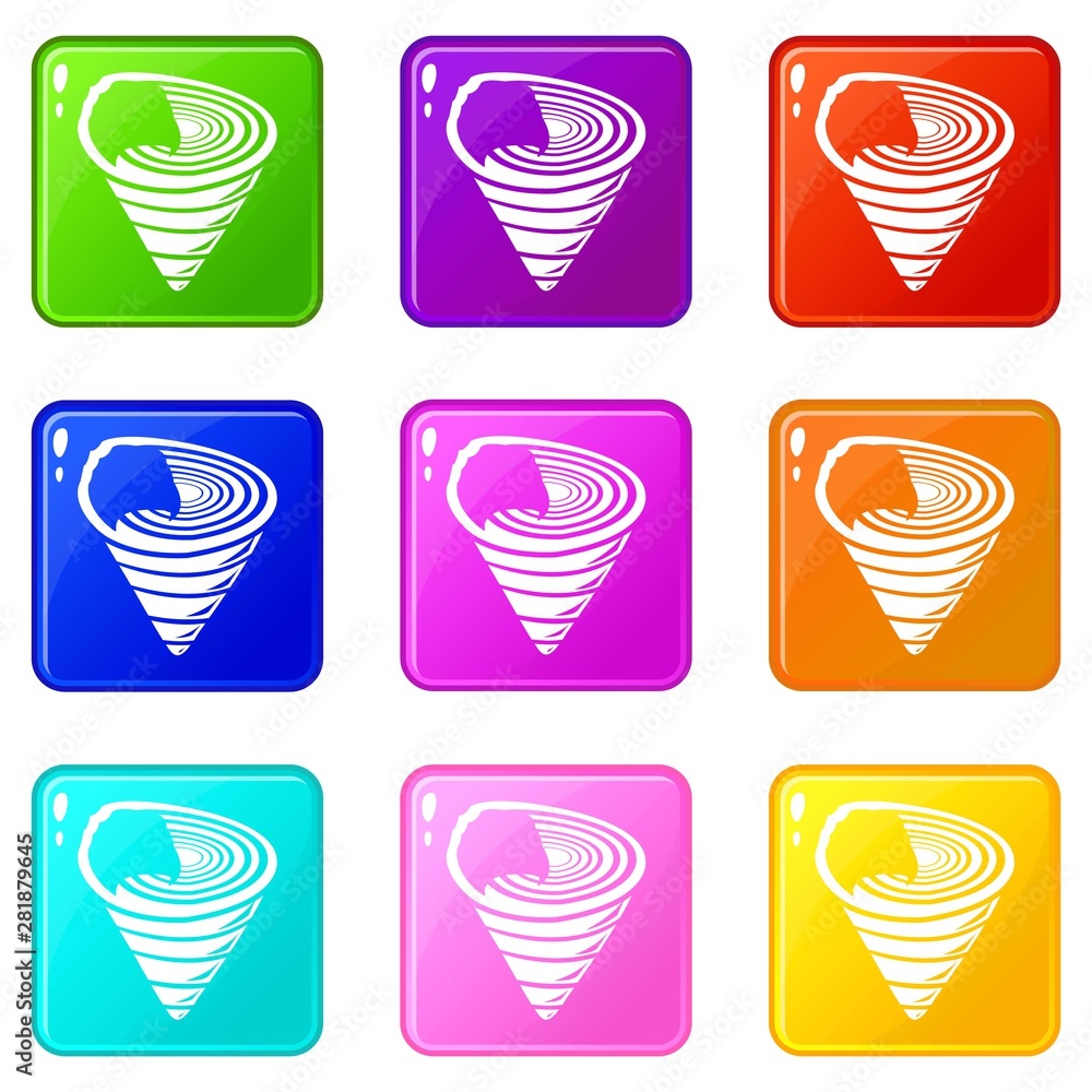 Poster shell icons set 9 color collection isolated on white for any design