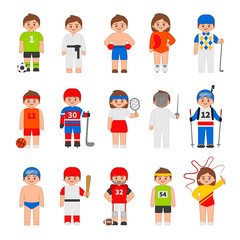 Vector set of different sportsmans in cartoon style. 