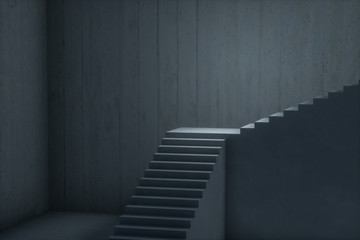 The stairway in the dark basement, 3d rendering.