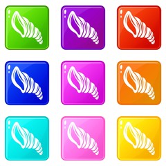 Spiral shell icons set 9 color collection isolated on white for any design