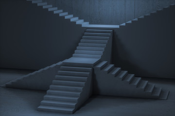 The stairway in the dark basement, 3d rendering.