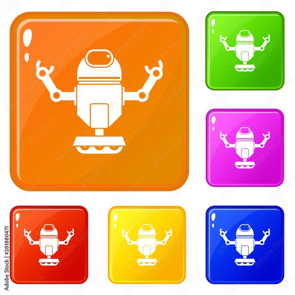Aufkleber robot on wheels icons set collection vector 6 color isolated on white background