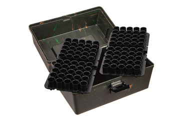 Large Shell Case.  Hunting Cartridge ammo Box  isolated on white background.