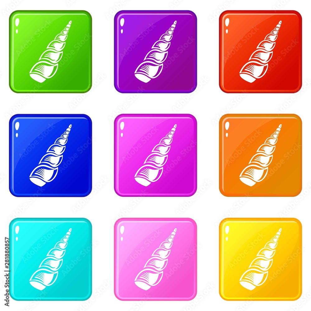 Poster long shell icons set 9 color collection isolated on white for any design