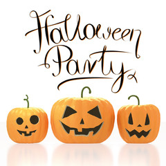 3D Halloween Party card with three pumpkins