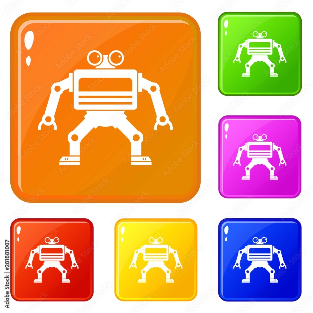 Poster machine icons set collection vector 6 color isolated on white background