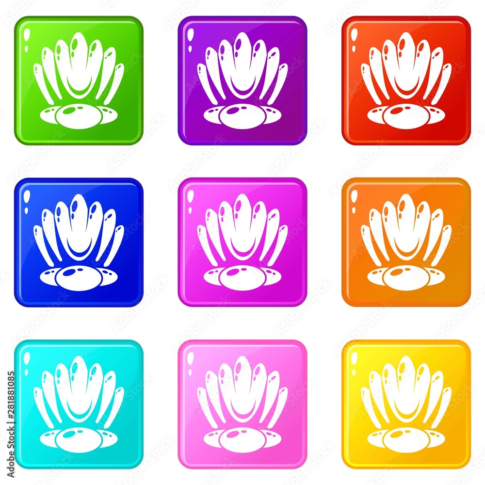 Poster big shell icons set 9 color collection isolated on white for any design
