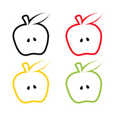 set contour apple illustration isolated on white background. collection simple fruit flat icon