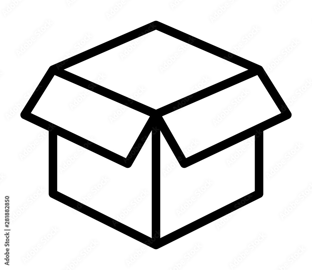 Aufkleber empty open shipping box or unboxing line art vector icon for apps and websites