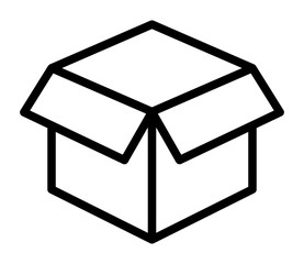 Empty open shipping box or unboxing line art vector icon for apps and websites