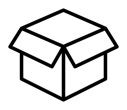 Empty open shipping box or unboxing line art vector icon for apps and websites