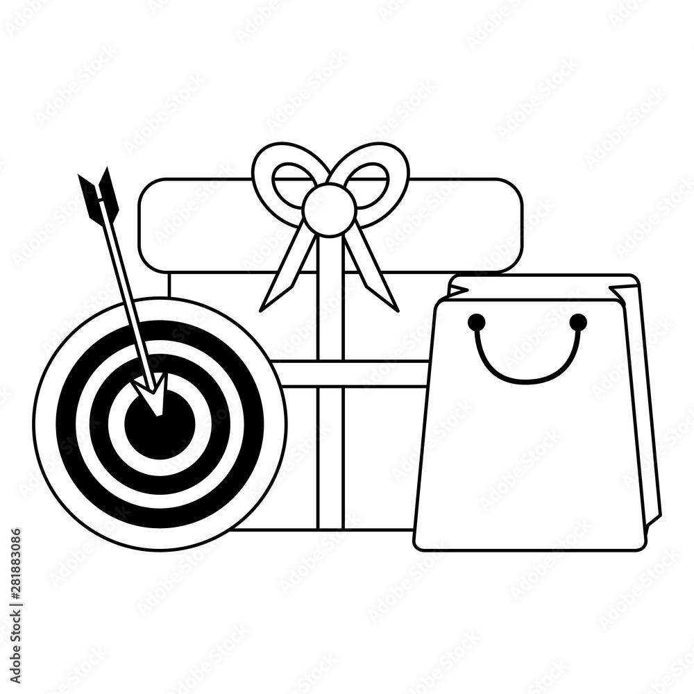 Sticker shopping commerce sale marketing cartoon in black and white