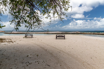 Saint Vincent and the Grenadines, Britannia bay, beach table, Mustique