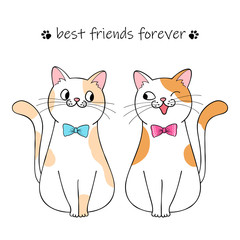 Best friends forever. Couple of cute cartoon cats. Hand drawn illustration