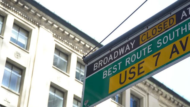 Broadway closed sign, New York City avenue background video