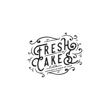 fresh cake vintage typography with swirls