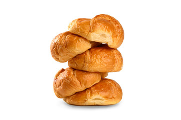 Stack of bread on white background