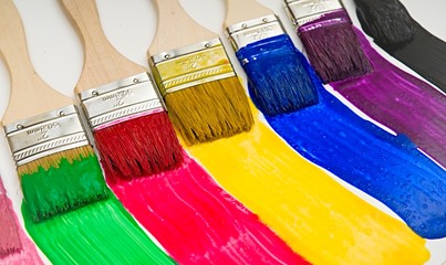 Brushes choosing colors to  paint walls 