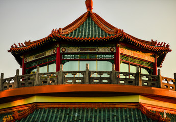 Fototapeta na wymiar Norfolk Taiwan Chinese American Vintage Pagoda Sunset