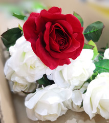 red and white rose beautiful bouquet artificial Handmade