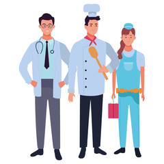 Professionals workers characters smiling cartoons