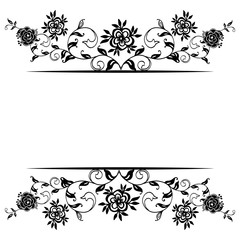 Crowd black white of flower frame, template of greeting card. Vector