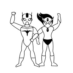 super heroes comic retro cartoon in black and white