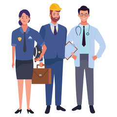 Professionals workers characters smiling cartoons