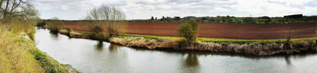 View from Greenway cycle route and footpath between River Avon and Stratford upon Avon racecourse,...