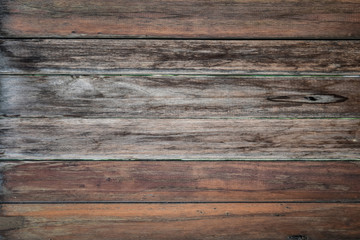 Close-up of wall made of wooden planks. Old dark brown wooden wall background texture.