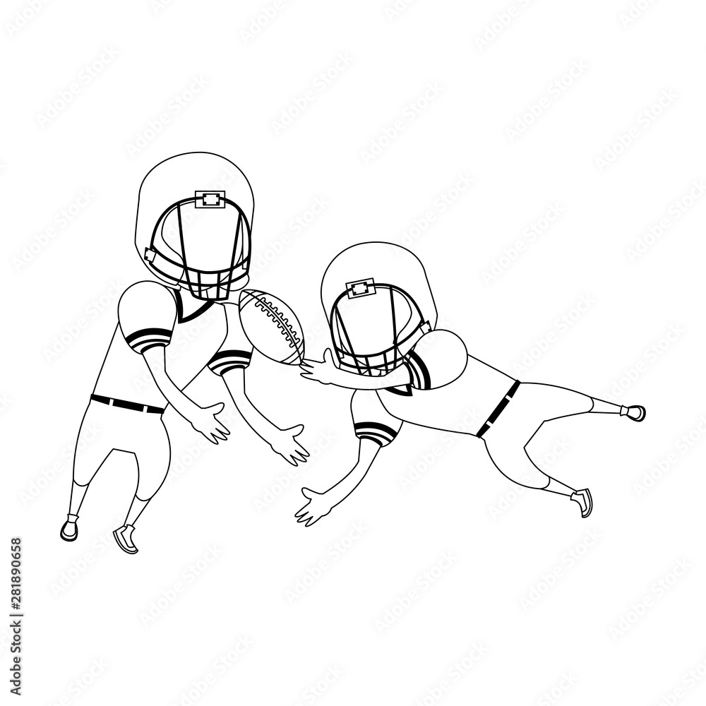 Poster american football sport game cartoon in black and white