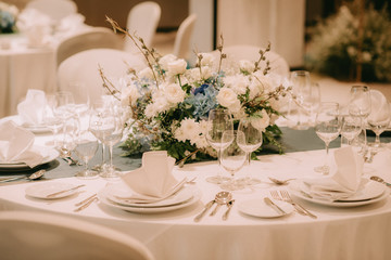 Business Conference Meeting Event and Dinner. Luxury room selective for background. 
