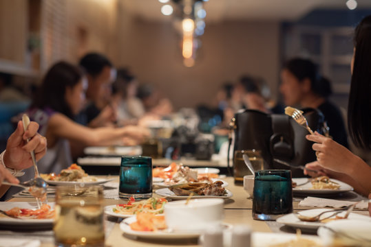 Business Conference Event. Food Meeting Buffet. Selective Focus Blur For Background.