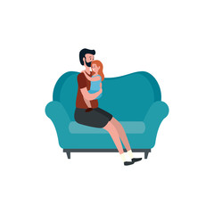 cute grandfather with granddaughter in the sofa