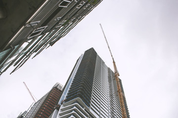 Looking up at the construction of a new skyscraper in the city