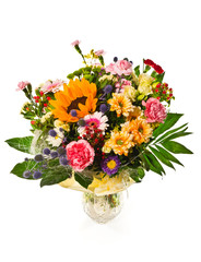 Bouquet of flowers in vase isolated on white