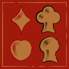 4 Symbol of Poker Card, Diamond, Club, Heart and Spade, in Watercolor style, abstract watercolor background