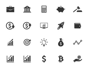 business financial symbols Icons set vector. Financial investment icons.