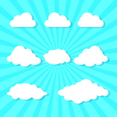 Vector illustration of cloud icon set. Share download service cloud computing technology concept. shape. Design Logo, mobile app, web, website social media, UI. Flat sign isolated on sunset sky