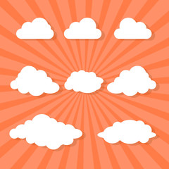 Vector illustration of cloud outline icon set. Share download service cloud computing technology concept. shape. Design Logo, mobile app, web, website social media, UI. Flat sign isolated on blue sky