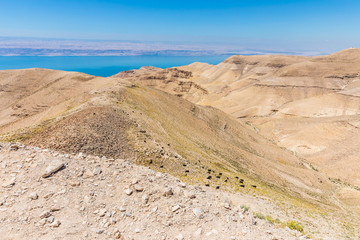 View from the way to the top of Machaerus near the Dead Sea in Jordan. It is the location of the imprisonment and execution of John the Baptist. 