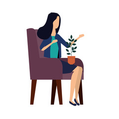elegant businesswoman with houseplant in the sofa