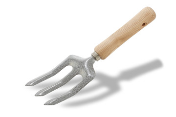 Fototapeta premium Garden hand fork isolated on white with shadow and clipping path