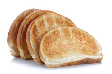 Four slices of toast isolated on white