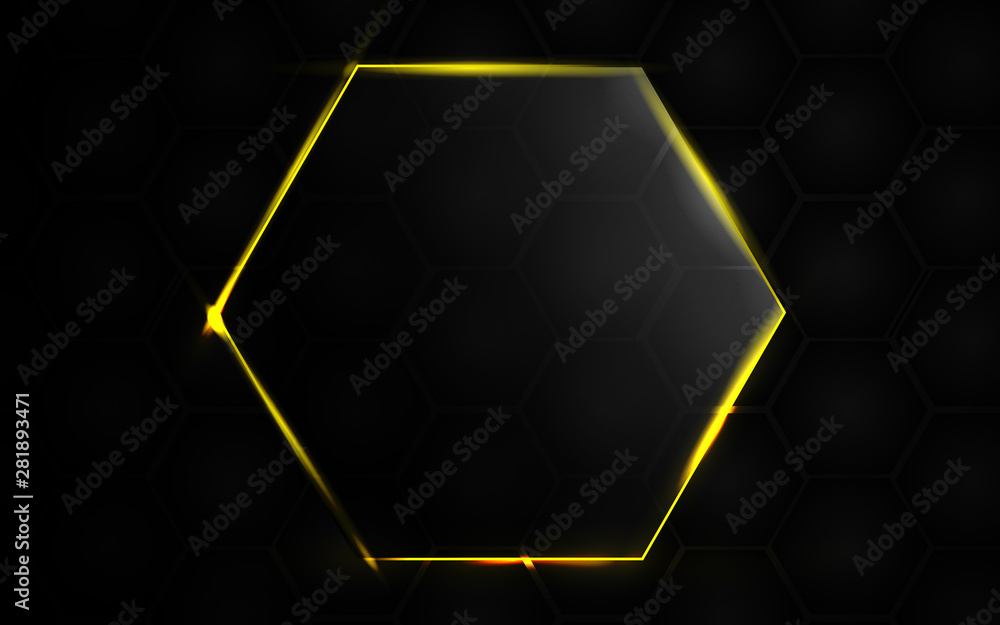 Aufkleber abstract black background with hexagon frame transparent glass effect a combination with light neon 
