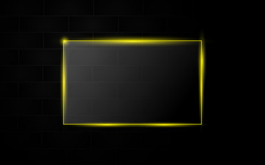 Abstract black background with square frame transparent glass effect a combination with light neon border. Layer  layout space on for text and background design