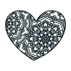 Mandala art with heart shape. Mandala black and white vector outline