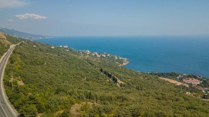 Beauty nature landscape Crimea with tree forest, roads, horizontal photo