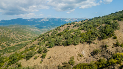 Fototapeta premium Beauty nature landscape Crimea with tree forest, roads, horizontal photo