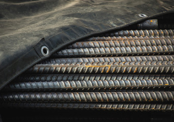 Group of steel bar in construction site,soft focus.